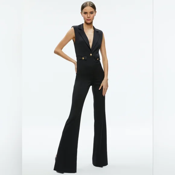 Alice and Olivia Shoshanna Sleeveless Tuxedo Jumpsuit - Picture 3 of 12